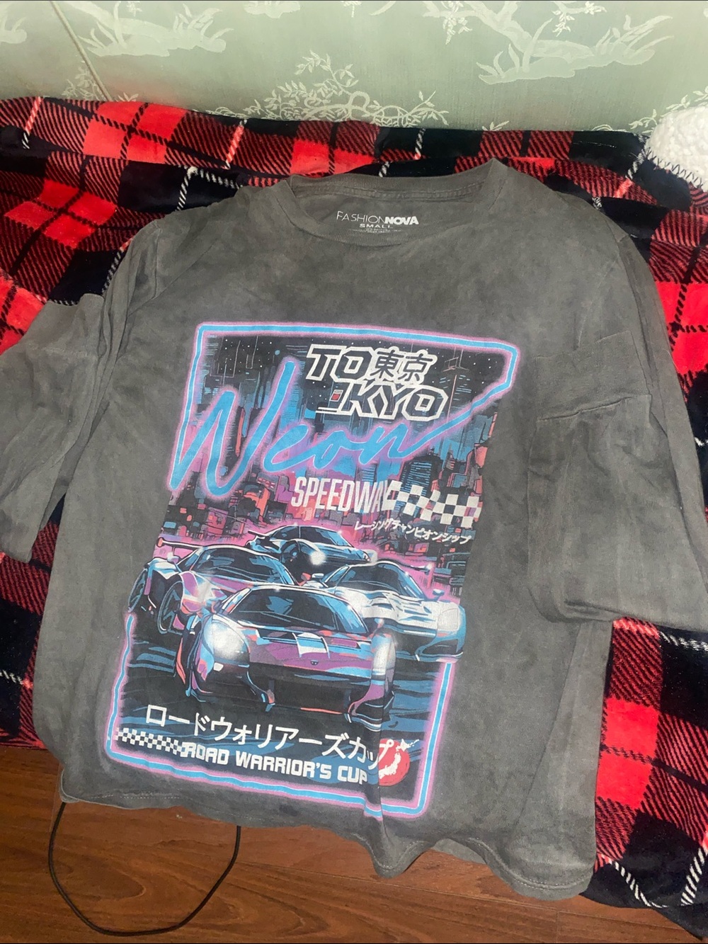 Fashion Nova Gray Tokyo Neon Racing Graphic Tee